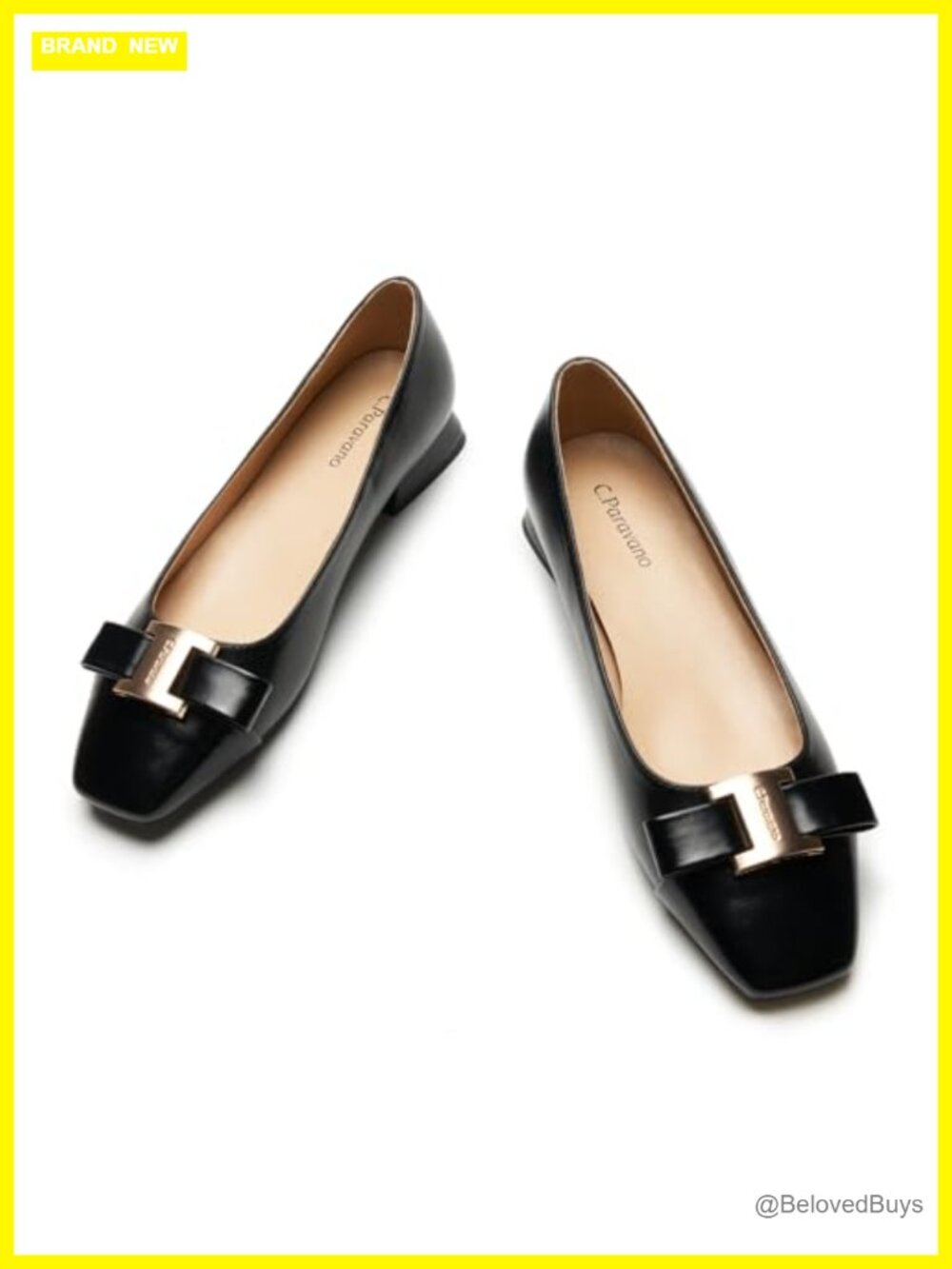 Leather Lined Square Toe Ballet Flats Block Heel Comfort Dressy